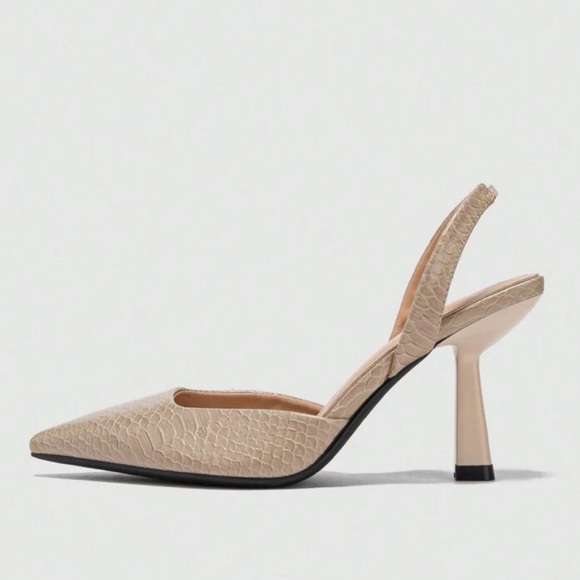 Nude snake skin print pointed toe faux leather stiletto pump heels - Picture 4 of 5